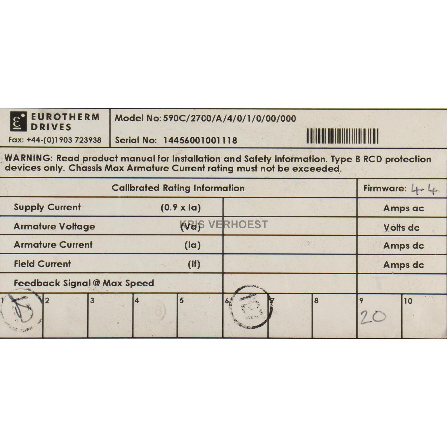 Eurotherm 590C/2700/A/4/0/1/0/00/000 (USED)