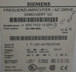 Siemens 6SE7032-1EG60-Z (Z=G91+K80+M20) (NEW)